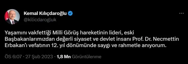 Kılıçdaroğlu’nun ’Erbakan’ ikiyüzlülüğü! Hapis yatması için AYM’ye başvurduğu merhum Başbakan’ı rahmetle andı