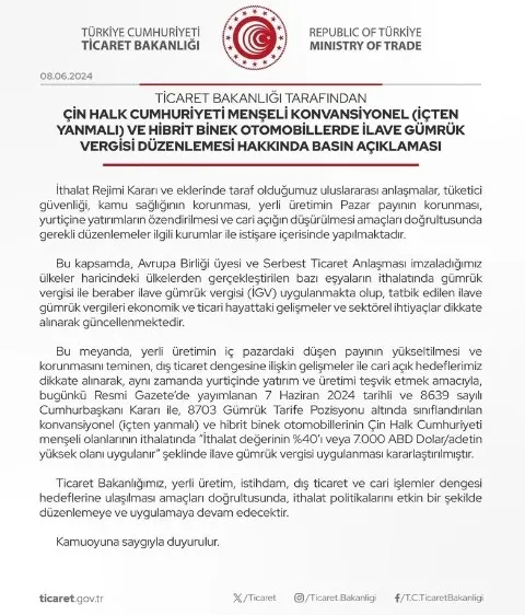 cinden-ithal-edilen-tum-otomobillere-yuzde-40-ek-vergi-karari-ticaret-bakanligi-tum-detaylari-duyurdu-1717832903483.jpg Çin'den ithal edilen tüm otomobillere yüzde 40 ek vergi kararı! Ticaret Bakanlığı tüm detayları duyurdu... - 2