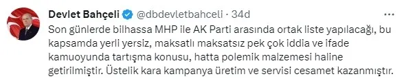 MHP Genel Başkanı Devlet Bahçeli’den seçim ve ortak liste açıklaması