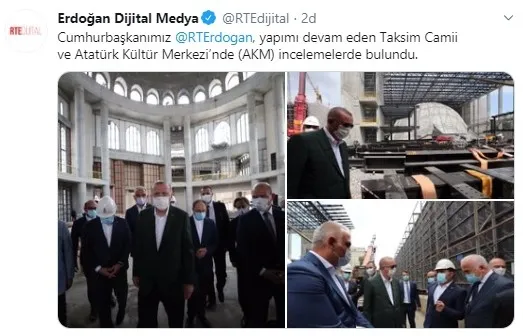 Başkan Erdoğan, yapımı devam eden Taksim Camii ile AKM’de incelemelerde bulundu
