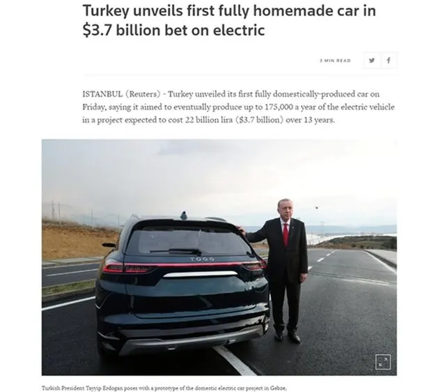 Yerli otomobil dünya basınında: Başkan Erdoğan, Tesla'ya meydan okuyor - 1