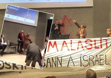 İzlanda Dışişleri Bakanına Gazze tepkisi! Kırmızı boya fırlatıldı ‘Filistin’de ateşkes’ pankartı açıldı