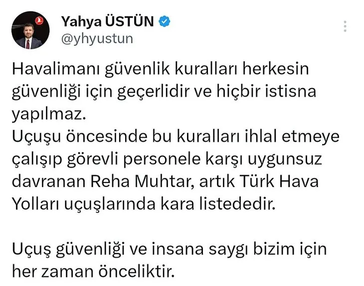¡Este no es su primer incidente! Reha Muhtar, incluida en la lista negra, profirió insultos en el avión.