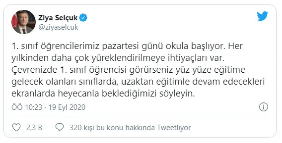 Milli Eğitim Bakanı Ziya Selçuk’tan 1. sınıf öğrencileri için çağrı: Heyecanla beklediğimizi söyleyin