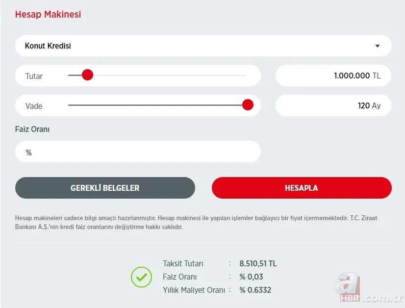 Faiz oranları sil baştan yenilendi! Ziraat Bankası 1.000.000 TL konut kredisi taksit tablosu yenilendi! 7