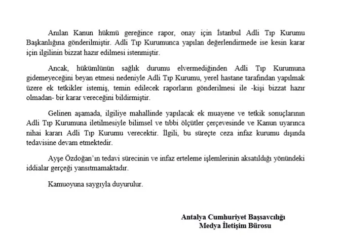 Antalya Cumhuriyet Başsavcılığından FETÖ’den ceza alan Ayşe Özdoğan ile ilgili basındaki iddialara yalanlama