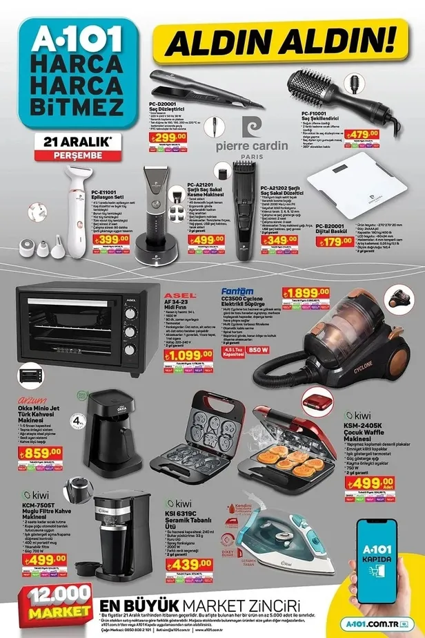 21 Aralık A101 aktüel ürünler kataloğu: Kahve makinesi, saç şekillendirici, mini fırın, epilasyon aleti, Saklama kabı uygun fiyattan satışta…