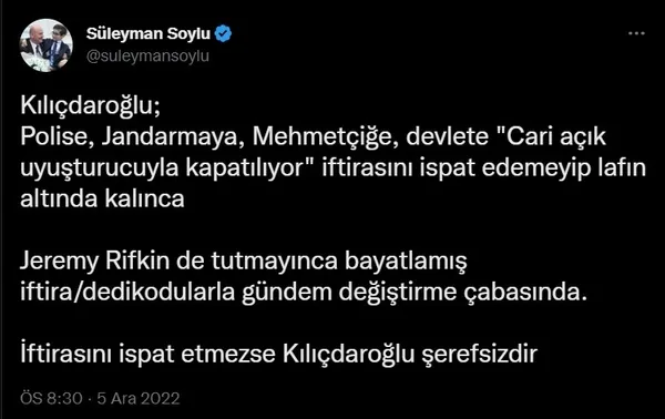Meclis kürsüsünden ’uyuşturucu’ iftirasını tekrarlayan Kılıçdaroğlu’na Bakan Soylu’dan sert tepki: İspatlamazsa şerefsizdir