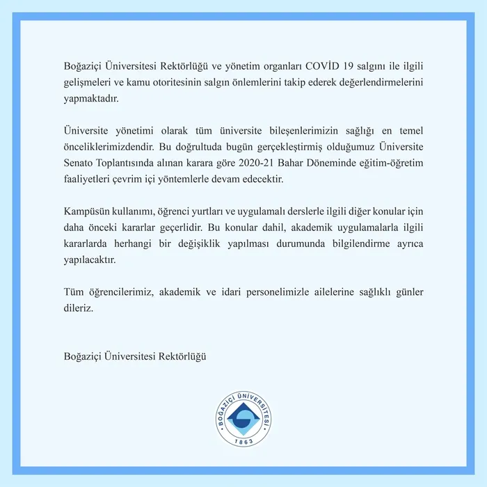 Son dakika: Boğaziçi Üniversitesinden çevrim içi eğitim ve öğretim kararı - 1