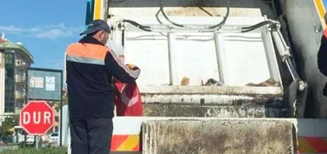 Türk bayrağını çöpten alan işçi ödüllendirildi