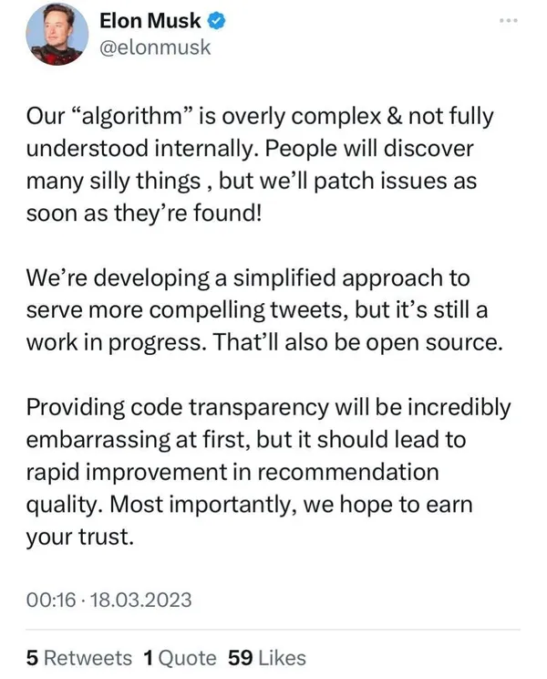 elon-musktan-twitter-icin-bomba-itiraf-bakis-acinizi-istemeden-de-olsa-manipule-ediyor-1679089097580.jpg A Haber'in gündeme getirdiği Twitter algoritmasındaki manipülasyon skandalı sonrası Elon Musk'tan flaş yanıt: Düzeltme yapacağız - 3