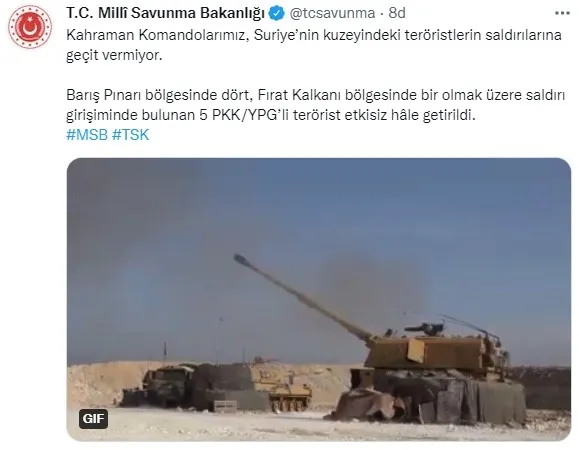 Son dakika | MSB'den açıklama: Barış Pınarı ve Fırat Kalkanı bölgesinde 5 PKK-YPG'li öldürüldü - 1