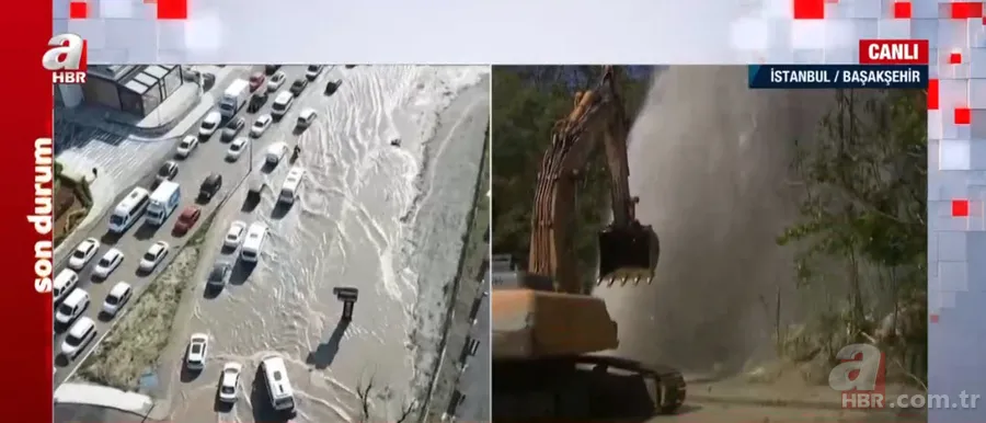 İSKİ borusu patladı! Su metrelerce yükseğe fışkırdı, yollar göle döndü 12