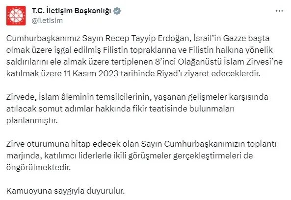 baskan-recep-tayyip-erdogan-1699632113578.jpg Başkan Recep Tayyip Erdoğan 8’inci Olağanüstü İslam Zirvesi’ne katılmak üzere Riyad’a gidiyor - 1