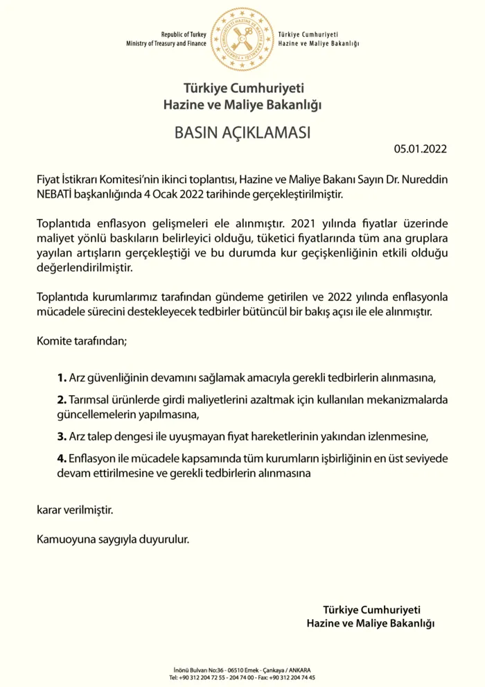 Son dakika: Hazine ve Maliye Bakanı Nureddin Nebati başkanlığında Fiyat İstikrarı Komitesi toplantısı