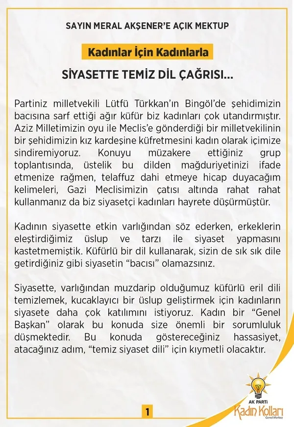 AK Parti Kadın Kolları Başkanından Lütfü Türkkan’a sahip çıkan Akşener’e mektup: Siyasetin ’bacısı’ olamazsınız