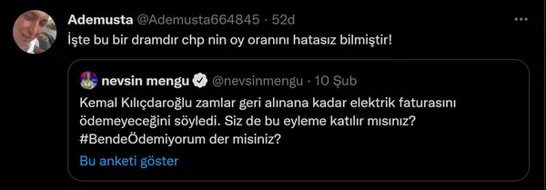 Nevşin Mengü’ye kendi anketinde büyük şok! Elektrik faturası provokasyonuna destek alay konusu oldu! AK Parti’den Kılıçdaroğlu’na sert tepki