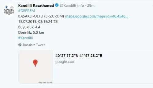 Erzurum Da 4 3 Buyuklugunde Deprem