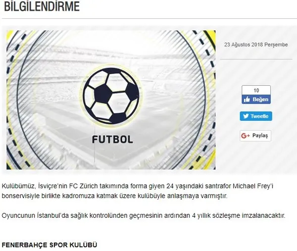 Fenerbahçe Michael Frey’i transfer ettiğini açıkladı