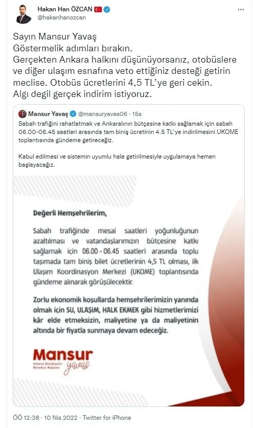 CHP'li Mansur Yavaş'tan ulaşım ücretlerinde saatlik indirim! "Algı değil gerçek indirim istiyoruz" - 6