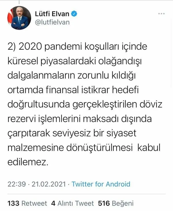 Hazine ve Maliye Bakanı Lütfi Elvan’dan Berat Albayrak’ı hedef alan CHP’ye kınama