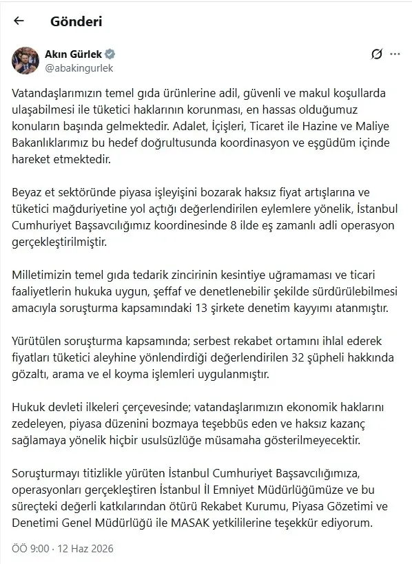 Bakan Gürlek duyurdu: Beyaz et devlerine şafak operasyonu: 13 şirkete kayyum 32 gözaltı! - 1