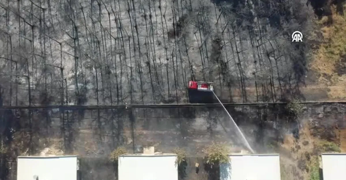 Bursa'da yangından zarar gören kampüsteki ormanlık alan drone ile görüntülendi