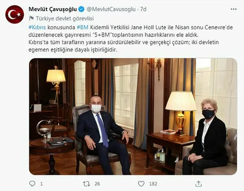 Son dakika: Dışişleri Bakanı Mevlüt Çavuşoğlu, BM Genel Sekreteri Kıbrıs Özel Temsilcisi ile görüştü