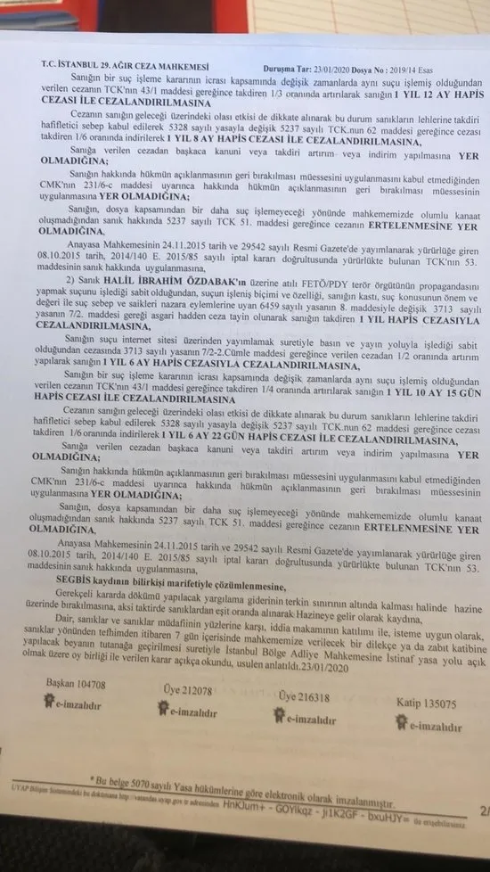 Kripto FETÖ’cü YeniAsya’da Kazım Güleçyüz ve İbrahim Özdabak’a hapis cezası