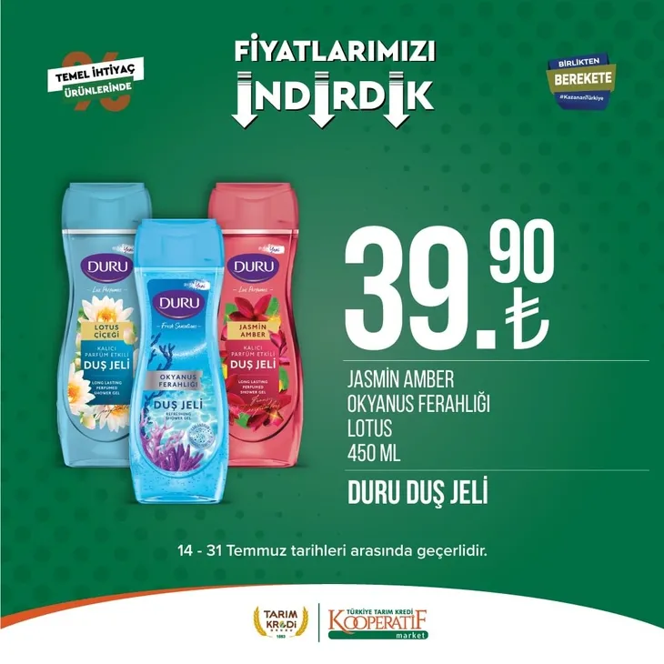 Tarım Kredi Market indirimlerinde son 6 gün! Katalogda yok yok! Çamaşır deterjanı 99.90, Ayçiçek yağı 36.90, Süzme peynir 64.90, zeytin 57.90 TL...
