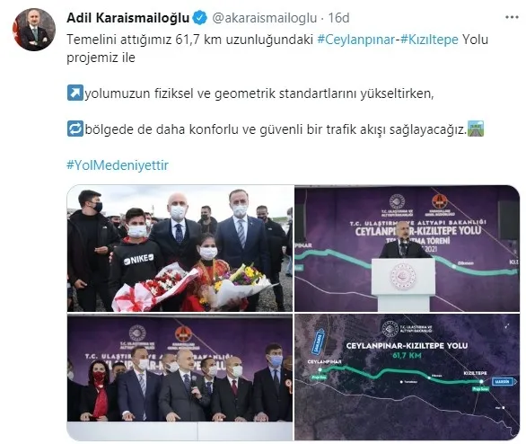 Bakan Adil Karaismailoğlu Ceylanpınar-Kızıltepe karayolunun temel atma törenine katıldı! 32 milyon lira tasarruf sağlanacak