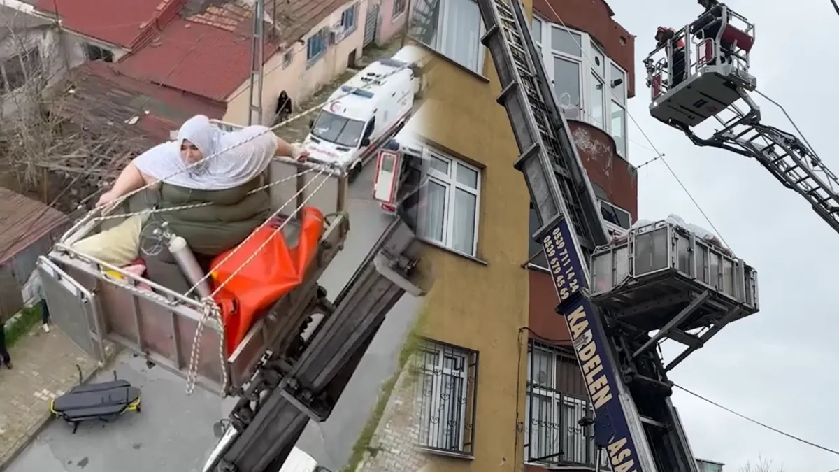 240 kiloluk kadın 7. kattan vinçle indirildi