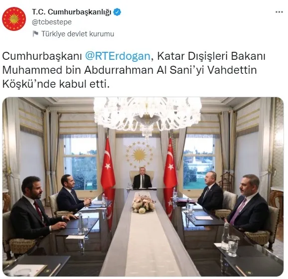 Son dakika: Başkan Erdoğan Katar Dışişleri Bakanı Al Sani’yi kabul etti