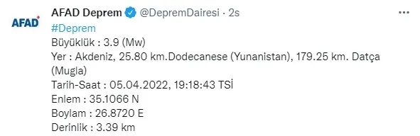 Son dakika: Muğla Datça'da hissedilen 3.9 büyüklüğünde deprem - 1