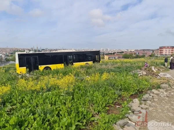 İstanbul’da İETT klasiği! Araziye uçan otobüs ekinleri ezdi