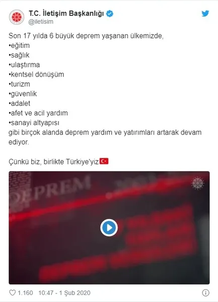 İletişim Başkanlığından deprem harcamaları paylaşımı