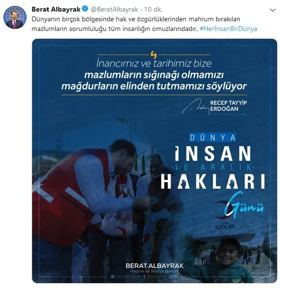 Son dakika: Bakan Berat Albayrak'tan Dünya İnsan Hakları Günü mesajı - 1