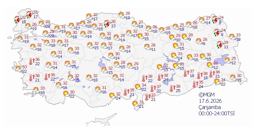 17 Haziran Çarşamba hava tahmin raporu