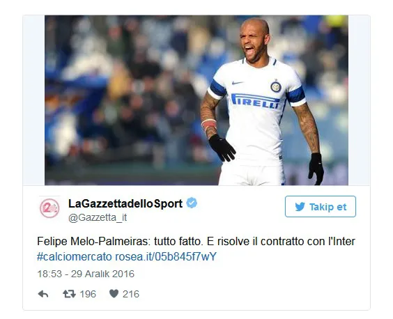 Galatasaray'ın eski futbolcusu Felipe Melo Palmeiras'la anlaştı - 1