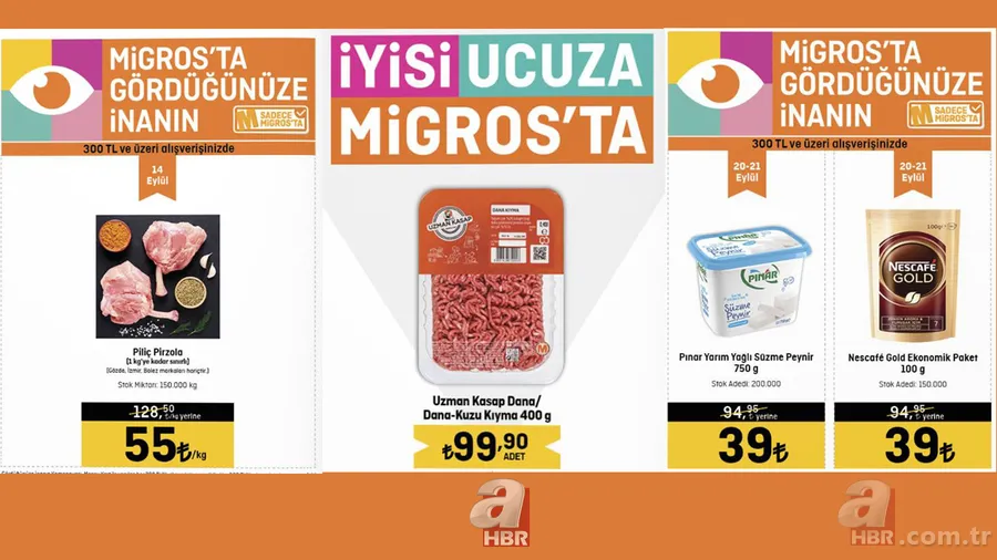 26 Eylül Migros indirim kataloğu yayınlandı: Migros’ta Dana Kasap Sucuk 59 TL, Dana Kasap Sucuk 59 TL, Dana Kıyma 99.90 TL, Süzme Peynir 39 TL’den satılıyor 1