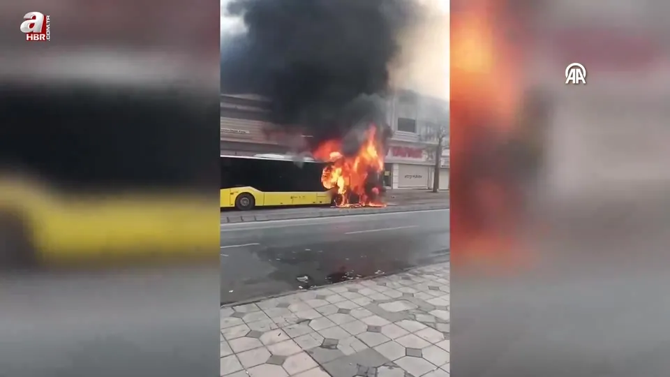 Ümraniye’de İETT otobüsü yanarak kullanılamaz hale geldi