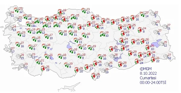 Meteorolojiden o iller için kuvvetli yağış fırtına ve 'sarı' kod uyarısı | İstanbul Ankara İzmir (8 Ekim 2022 hava durumu) - 3