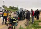 Kontrolden çıkan minibüs yan yatarak durdu!