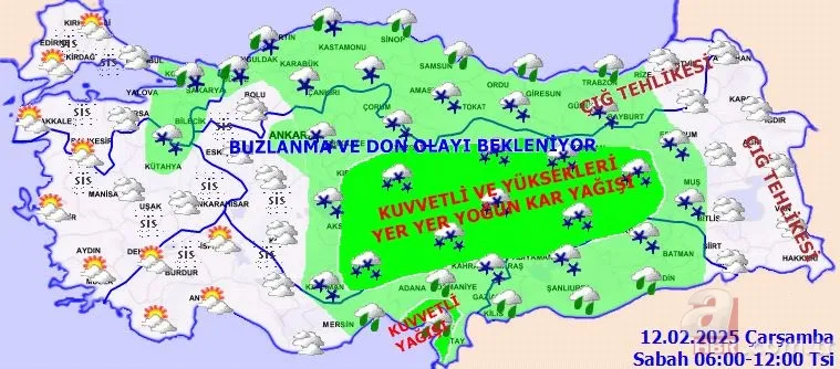 Kar yağışına 3 gün ara! Meteoroloji 16 il için sarı alarm verdi: Buzlanma, çığ ve don... 12