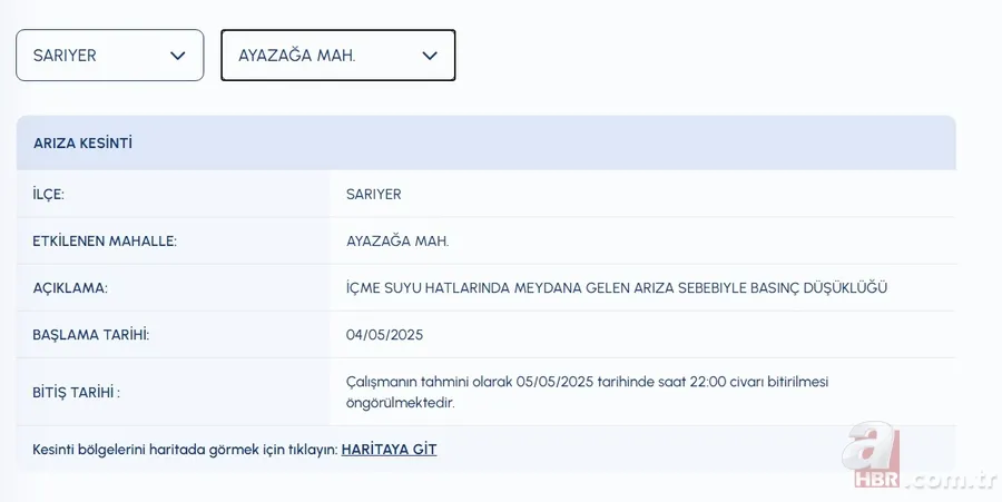 İSKİ su kesintisi sorgulama ekranı 5 Mayıs | İstanbul'da sular ne zaman, saat kaçta gelecek? Ayazağa mahallesi... 2