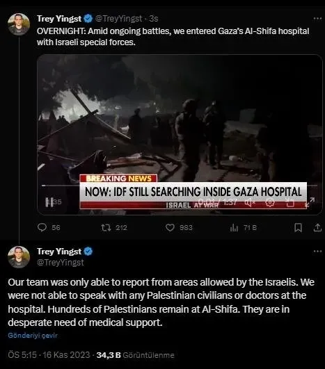 1700168910484.jpeg Soykırım devletinin başkanı Netanyahu'nun "Hamas hastanelere sığındı" palavrası ifşa oldu! Amerikalı gazeteci: Yüzlerce Filistinli Şifa'da kalıyor - 8