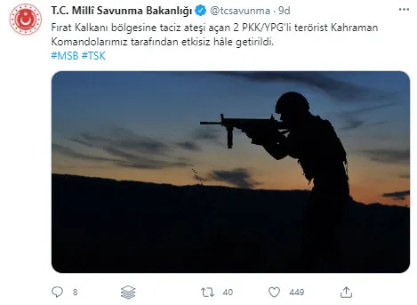 Son dakika: Fırat Kalkanı bölgesinde 2 terörist etkisiz hale getirildi