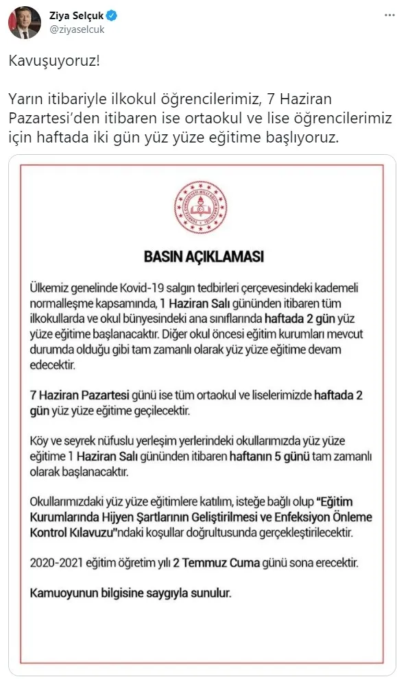 Milli Eğitim Bakanı Ziya Selçuk’tan son dakika yüz yüze eğitim açıklaması | Eğitim öğretim yılı ne zaman sona erecek? - 9