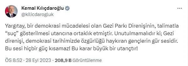 Gezi davası sonrası Kılıçdaroğlu Yargıtay’ı hedef aldı! Skandal ifadelerle Osman Kavala ve Can Atalay’ı savundu...