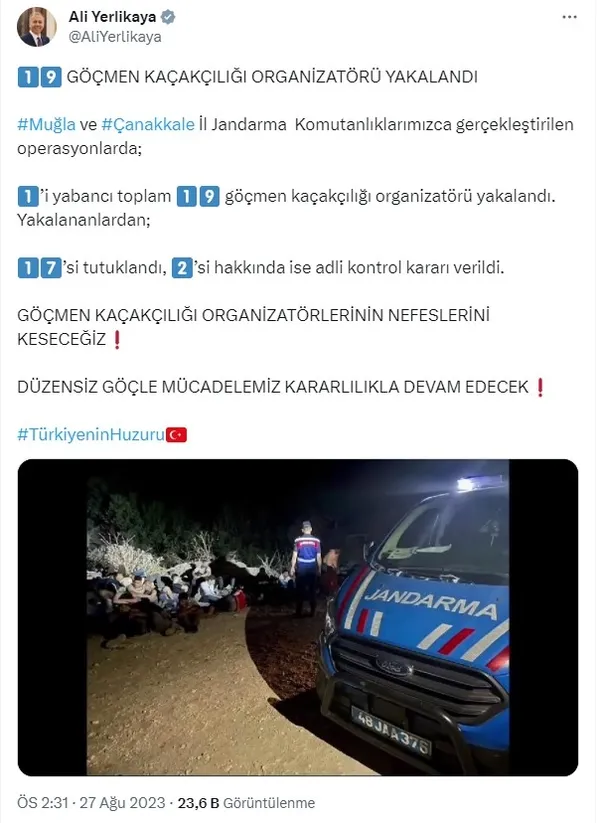 İçişleri Bakanı Ali Yerlikaya: 19 göçmen kaçakçılığı organizatörü yakalandı - 2